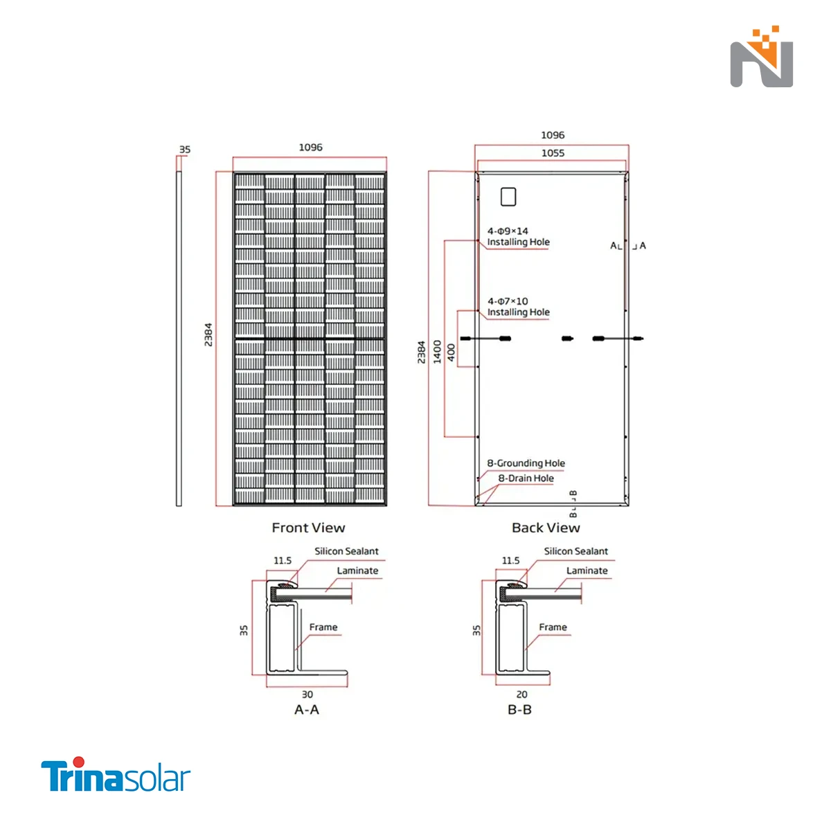 پنل خورشیدی 620 وات بایفشیال ترینا سولار Trina Solar